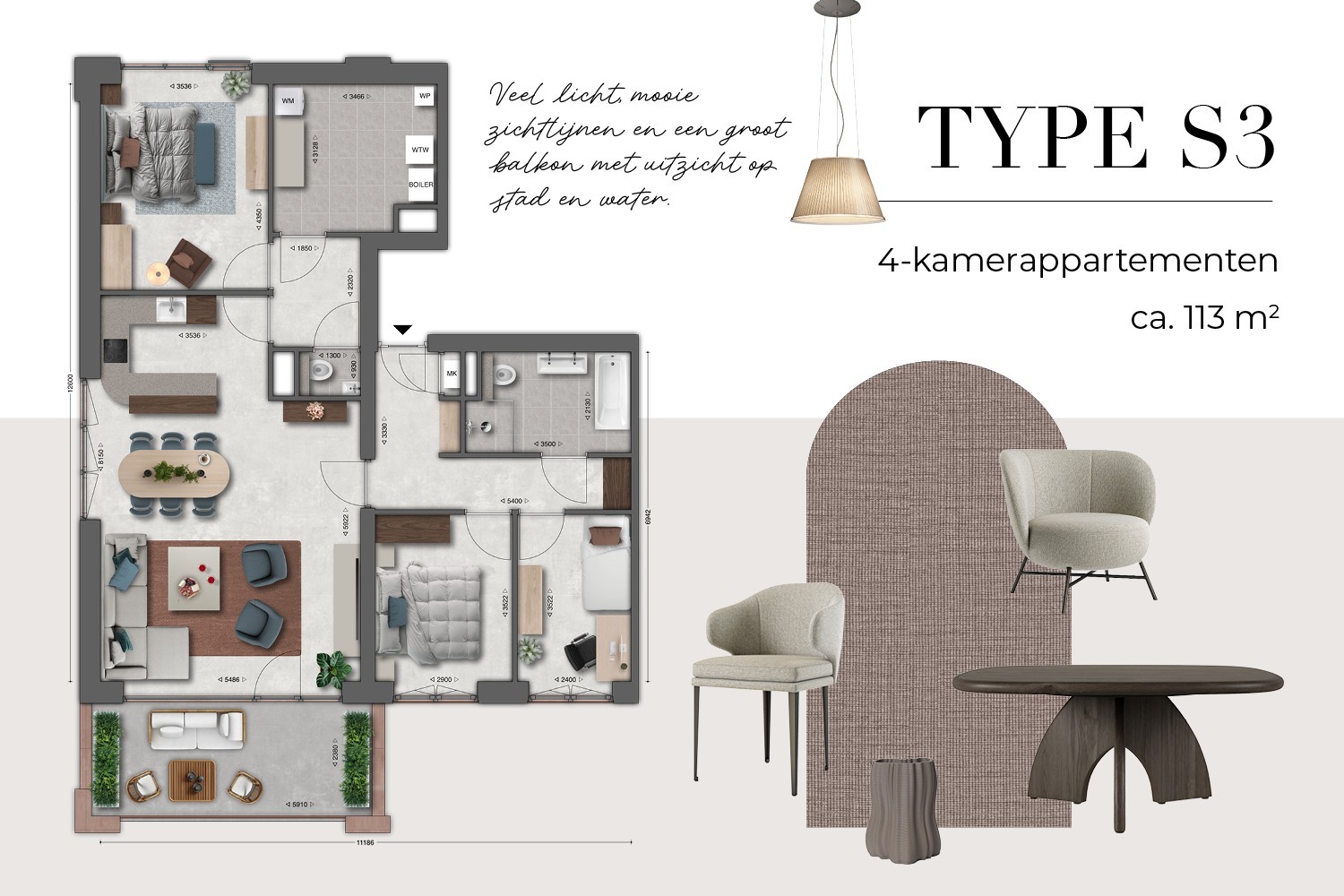 plattegrond appartementtype S3 Silouette Havenhart Harderwijk